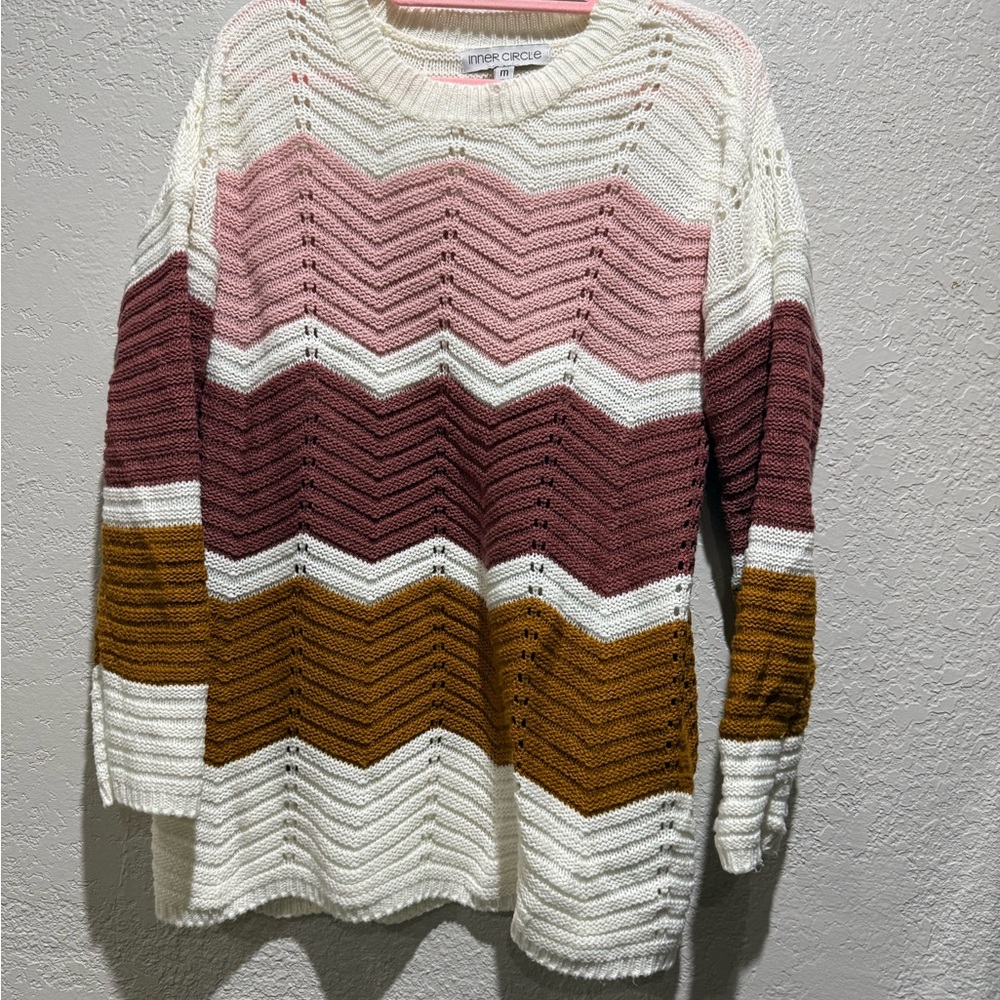 Chevron Knit Sweater - Pink, Brown, and Cream